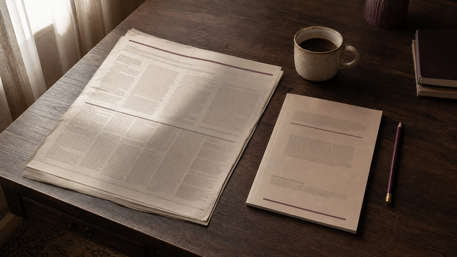Rozłożona gazeta i dziennik urzędowy na biurku w świetle dziennym